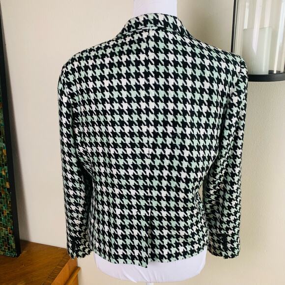 Vintage Size 14P Houndstooth Blazer Jacket Black Off White Mint Green Career - Picture 4 of 12